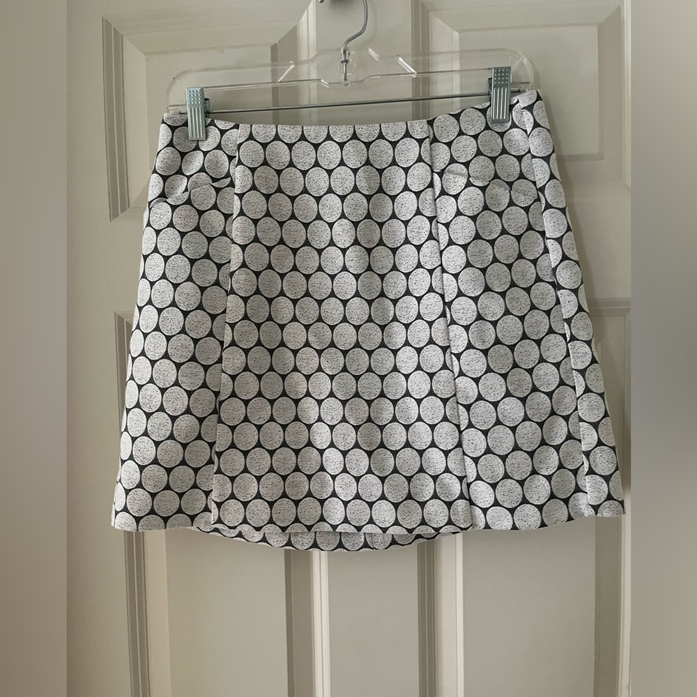 J.Crew Jacquard Polka Dots gray/white Lined Pencil Mini Skirt Back Zip Pockets 6